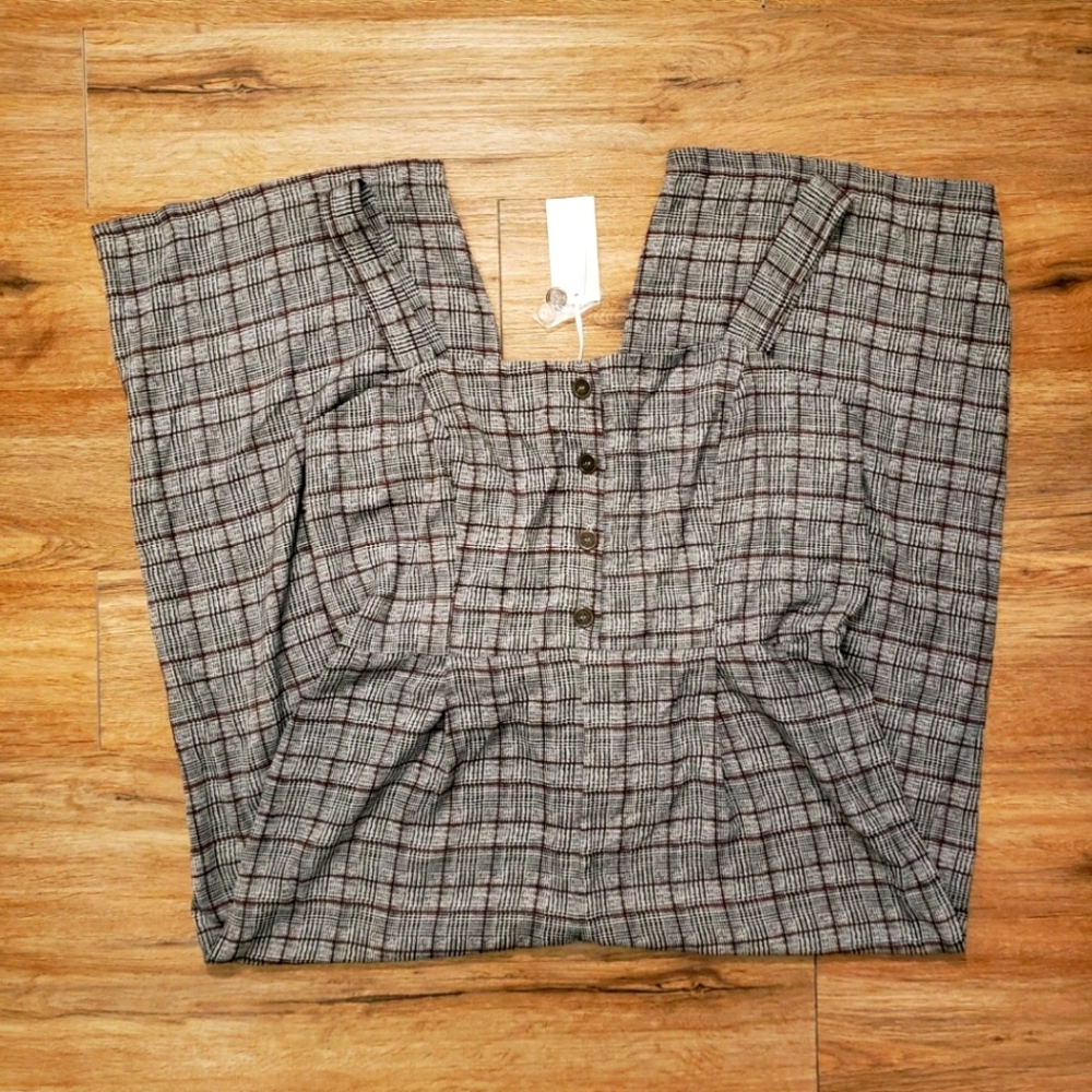 Plaid Button Front Jumpsuit